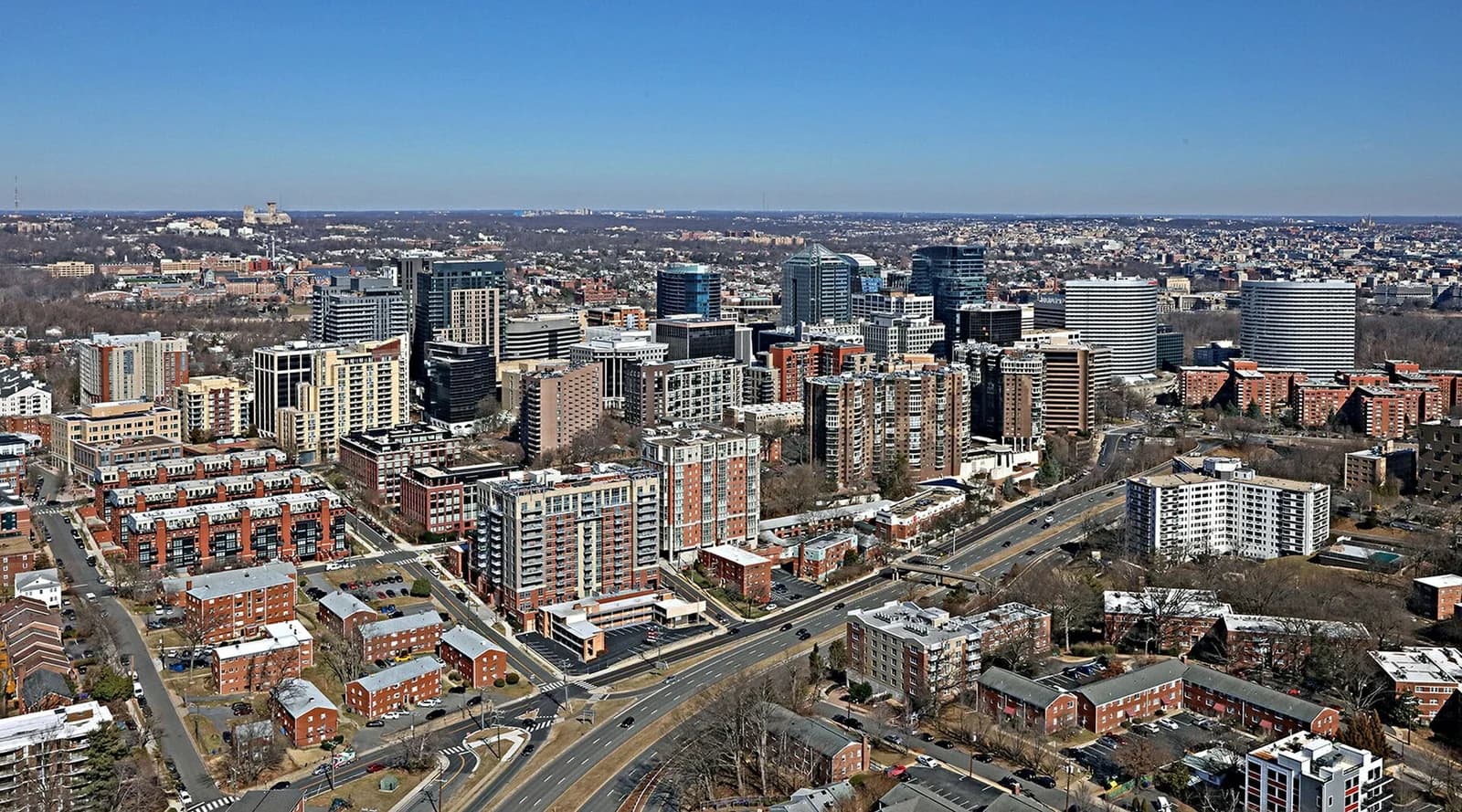 Aerial photograph of Rosslyn and surrounding Arlington neighborhoods
