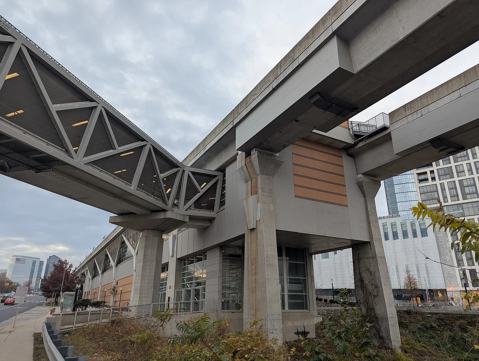 McLean Metro station and pedestrian bridge seen from street level